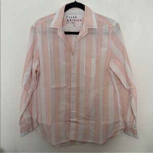 Frank & Eileen Eileen Relaxed Linen Button-Up Shirt in Pink and White Stripe